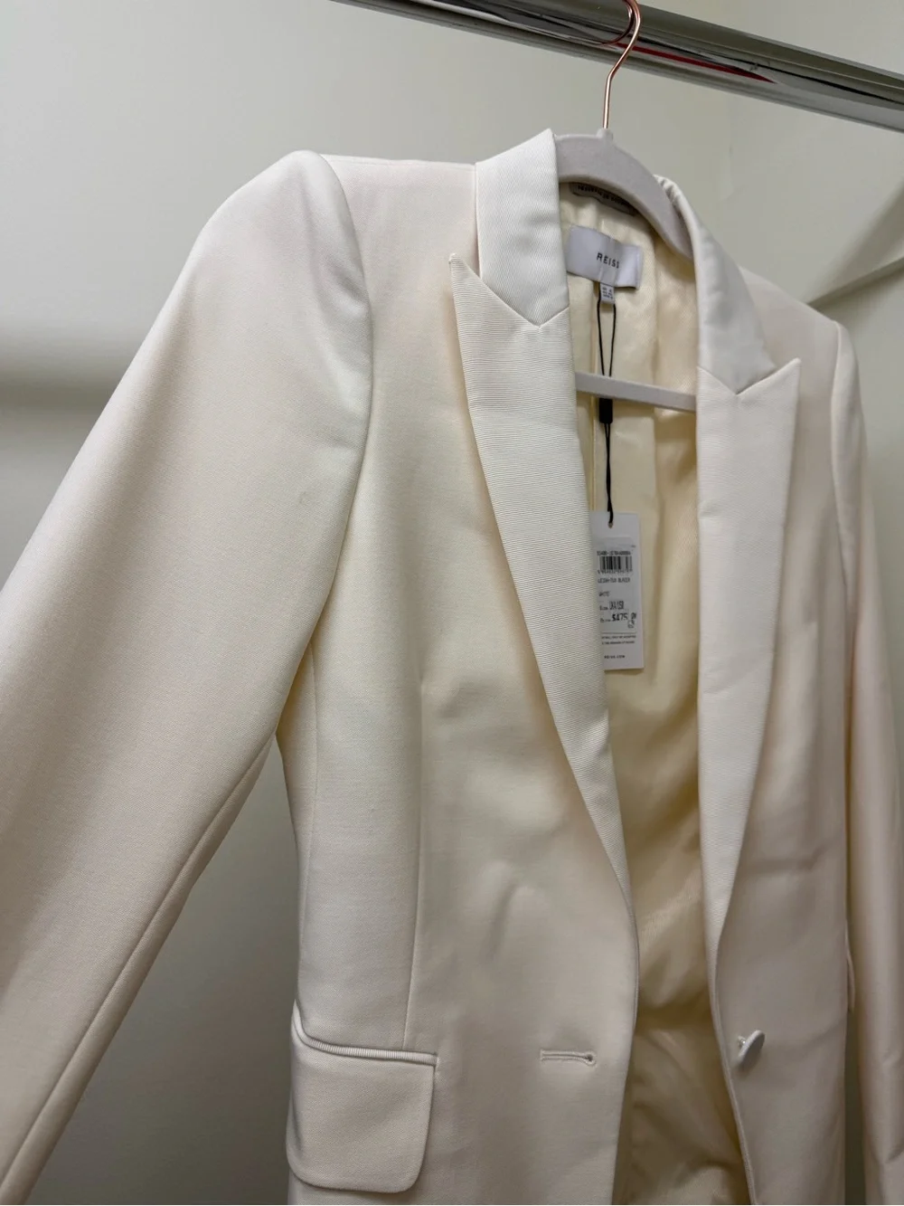NWT Reiss White Single-Breasted Tuxedo Blazer Textured Peak Lapel Sz 0